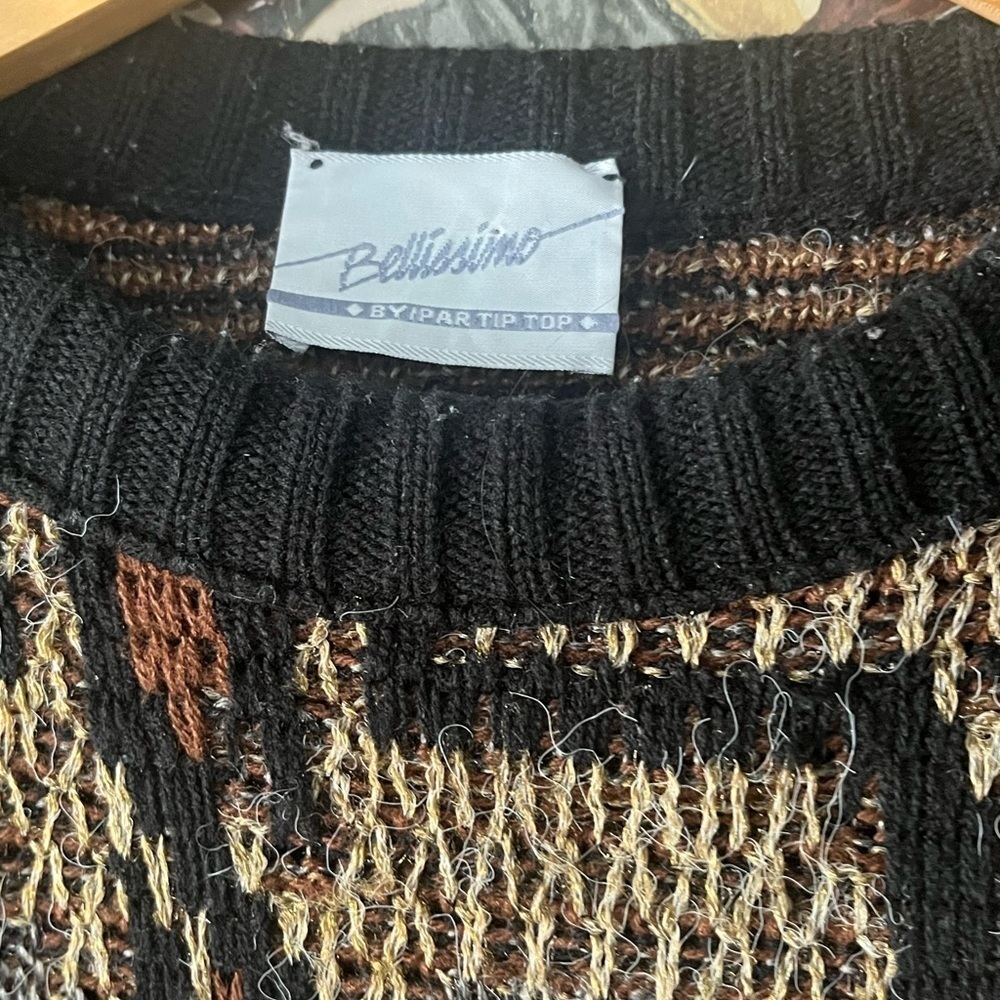 Bellissimo vintage wool blend Geometric  Sweater - Black and Brown Unisex - Picture 4 of 6